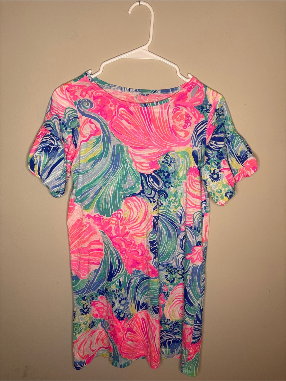 Lilly Pulitzer Mini Lindell dress puff sleeves girls size XL 12-14